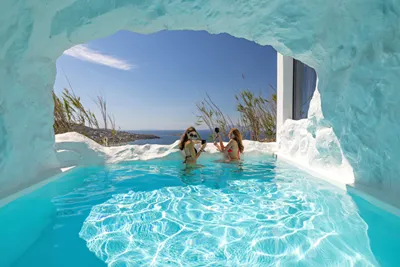 Mykonos Town Black Villa with Cave Heated Pool